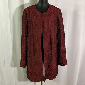 J. Jill Red & Black Sparkly Open Front Crinkle Jacket